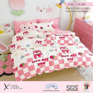 NXG 2200tc Pure Cotton Comforter Set - Strawberry Bear Collection